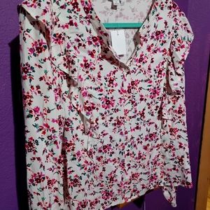 White Floral print blouse